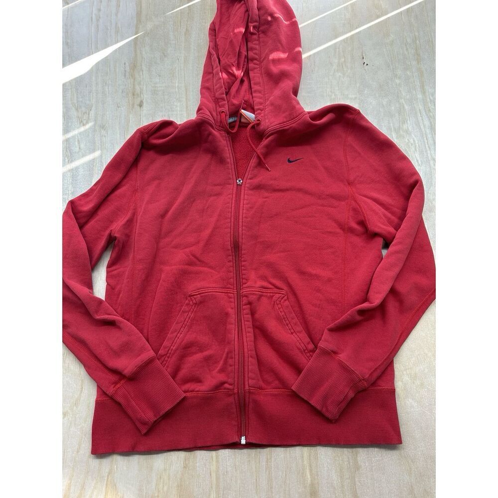 Vintage Nike Mens Medium Full Zip XL Mini Swoosh Hoodie Sweatshirt Red Y2K‎